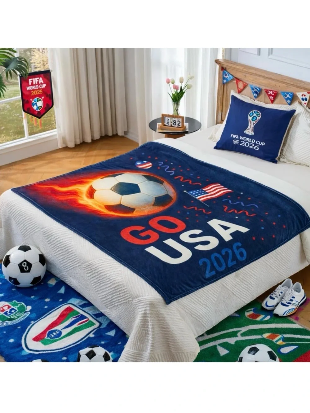 Go USA 2026 Soccer Fleece Throw Blanket - Navy, Red, White NWT